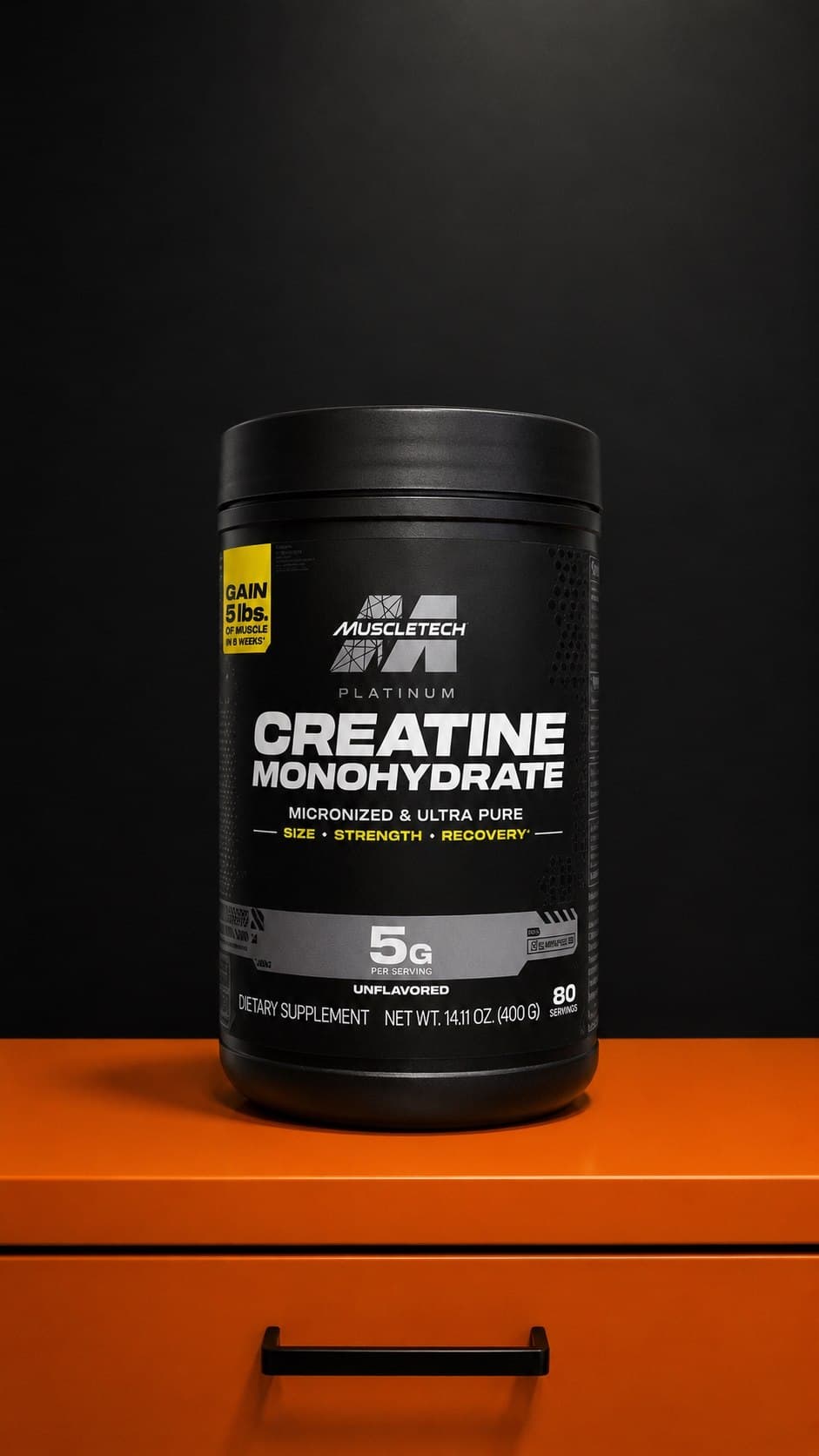 پودر کراتین مونوهیدرات ماسل‌تک پلاتینیوم 100% خالص و میکرونایز - 400 گرم (80 وعده)